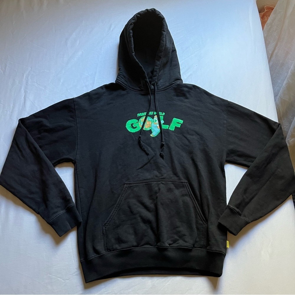 GOLF WANG black knit kangaroo pocket logo graphic long sleeve pullover hoodie